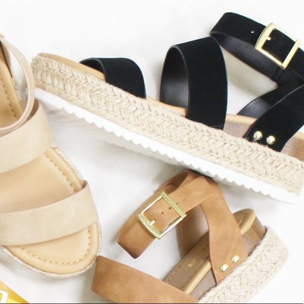 NEW! Soda Bryce Black Flatform Espadrille Sandal - Picture 4 of 11